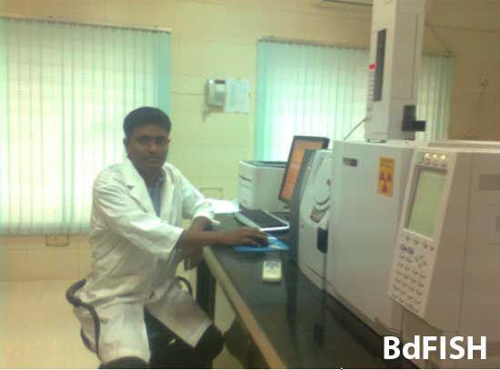 Author operate the GCMS in Shrimp Research Station of Bagerhat District