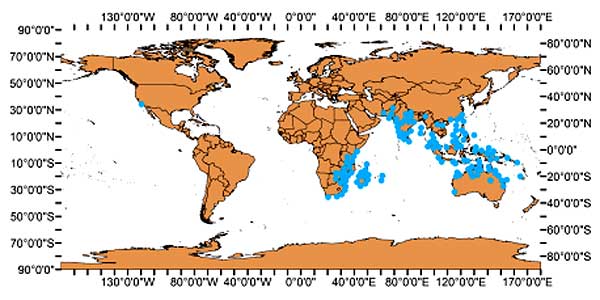 Figure 4: World Distribution of Glossogobius giuris (GBIF 2019)